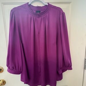 Worthington Purple Blouse with Bib Collar and Bishop Sleeves